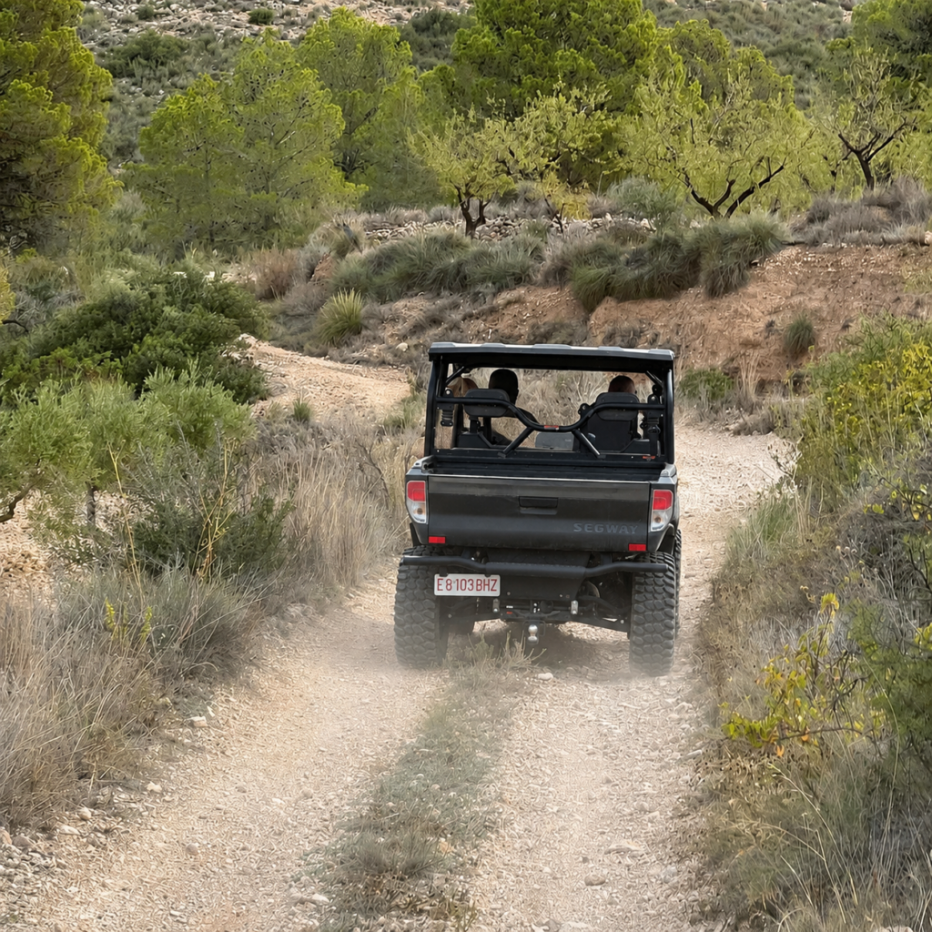 Segway U10 off-road buggy tour driving through the Spanish countryside near Finca Moñino, Alicante and Murcia.